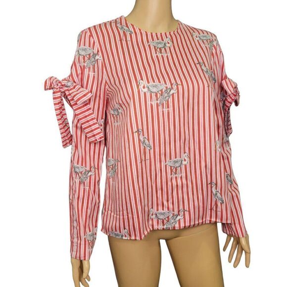 Zara Woman Striped & Crane Print Blouse (Size M) - Picture 6 of 6